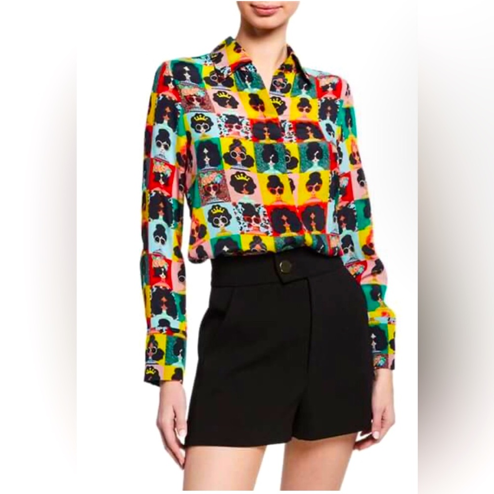 Alice and Olivia Stace Face Silk Placket Top